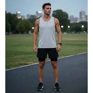 Nike Dri-Fit Running Singlet Mens Large Gray Heather Performance Tank Top L